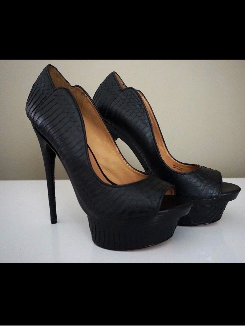 L.A.M.B. Black Textured Peep-Toe Platform Pumps